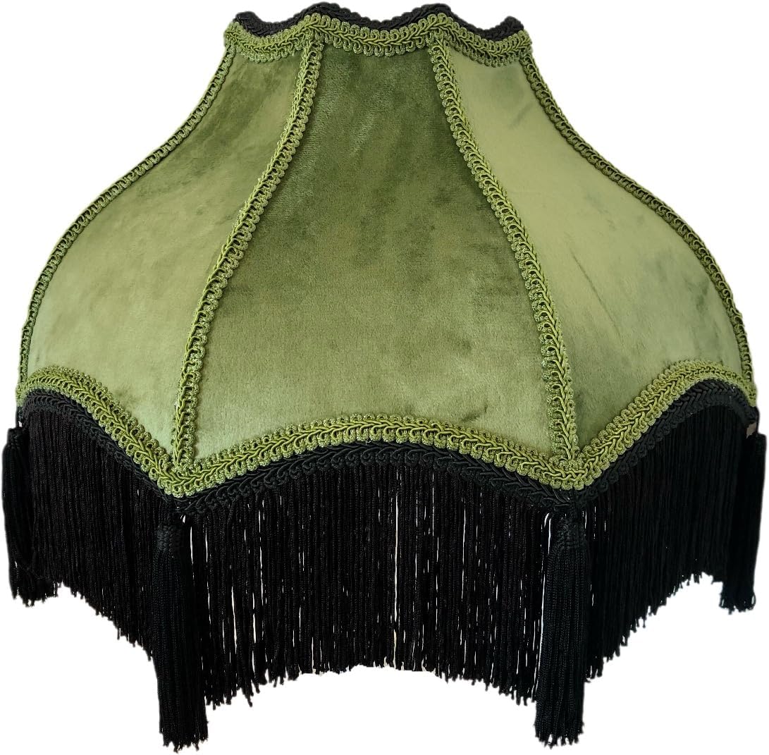 Home decor, Classic Victorian Style Bell Shape Scallop Large Velvet Lamp Shade with Fringe