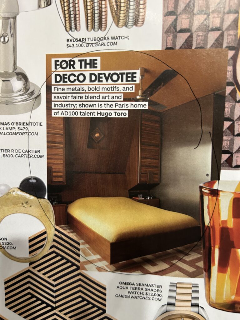 December 2024 Architectural Digest discoveries Hugo Toros art deco bedroom